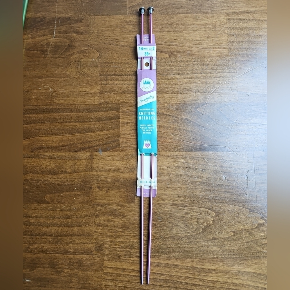 Vintage Majesty Aluminum  Knitting Needles Size 2  14"  Long Pink  Made In USA